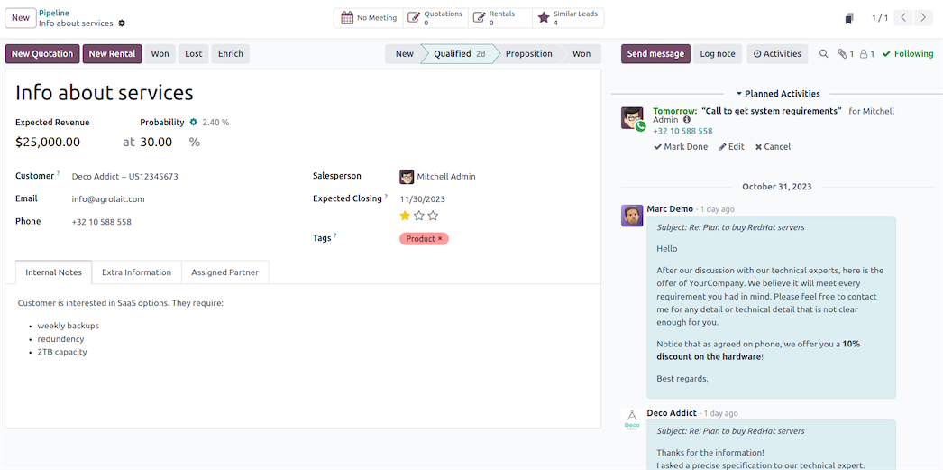 Comunicación Odoo CRM